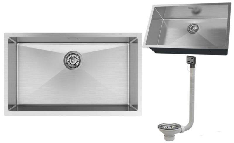 Zlewozmywak Stalowy Podblatowy Srebrny Duża Komora Granitan Silvo75 Chrom Syfon 1 kpt.