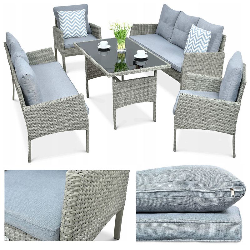 Zestaw Mebli Ogrodowych Focus Garden Wypoczynkowy Technorattan Cortina Sofa 2 Fotel Stół Dolphin Grey 1 szt