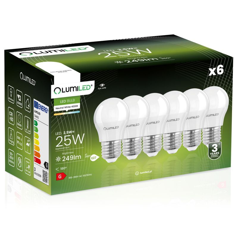 Żarówka LED LUMILED E27 P45 2,5W 249lm 4000K 180st 6 szt.