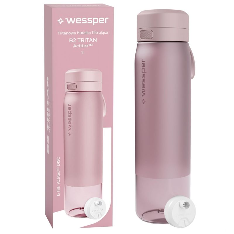 Butelka na wodę, Wessper, filtrująca, tritanowa, bidon, z filtrem wody, bez BPA, 1 L, B2 TRITAN Actitex, różowa, 1szt
