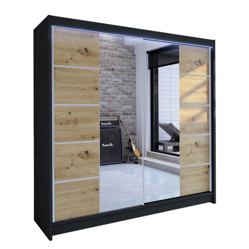 Szafa MIRJAN 24 z drzwiami przesuwnymi Talin V z oświetleniem RGB czarny/dąb artisan 1 szt.