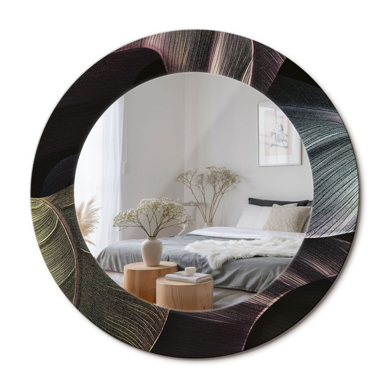 Lustro Dekoracyjne Okrągłe ArtPrintCave 50 cm Ciemne Tropikalne Liście z Drukowaną Ramką do Przedpokoju 1 szt.