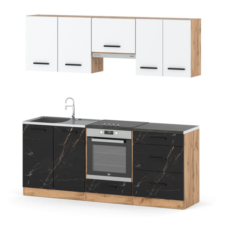 Zestaw Kuchenny Hurtownia-Mebli Z Blatem Kuchnia Mini Mokka Full 200cm Dąb Wotan Biały Mat/San Sebastian 200x47x145 cm 1szt.