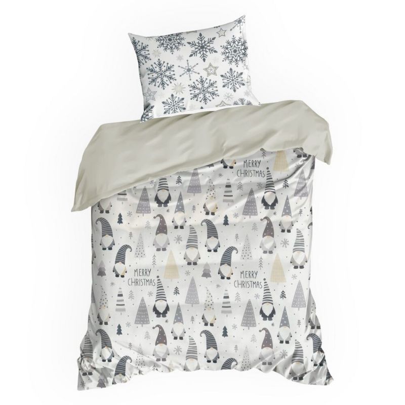 Pościel Świąteczna DWARF Eurofirany Biała Bawełniana Skrzaty 140X200 Cm Kpl.