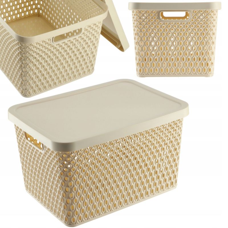 Koszyk KADAX Z Pokrywą Organizer Pojemnik Do Przechowywania Pudełko 18L Beżowy 1 szt.