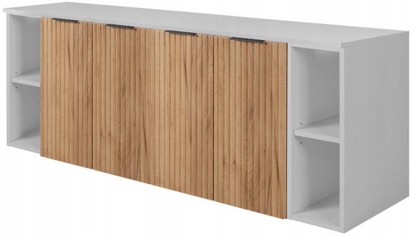 Szafka łazienkowa Furnidea 160 cm wisząca pod umywalkę Dąb Craft z białym blatem i regałami Flow 1 szt.