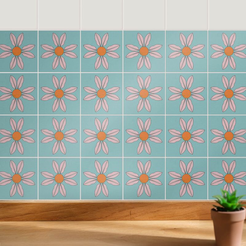 Naklejki na ścianę do kuchni Wallfluent 10x10 cm Kwiatowe motywy w układzie odświeżenie kafelek 24 szt.