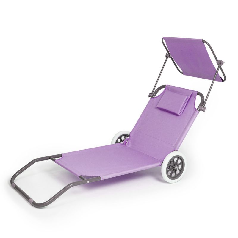Leżak z daszkiem na kółkach Be-active.pl plażowy ogrodowy fioletowy 1szt
