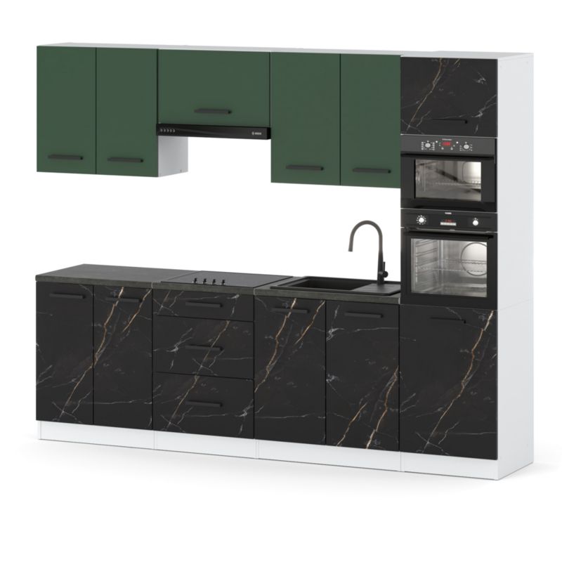 Zestaw Kuchenny Hurtownia-Mebli Z Blatem Kuchnia Marra 260cm Biały Mat Butelkowa Zieleń/San Sebastian 260x47x217 cm 1szt.