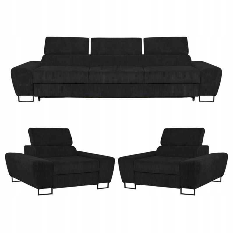 Zestaw mebli do salonu sofa i fotele Family Meble Savio czarny 1szt