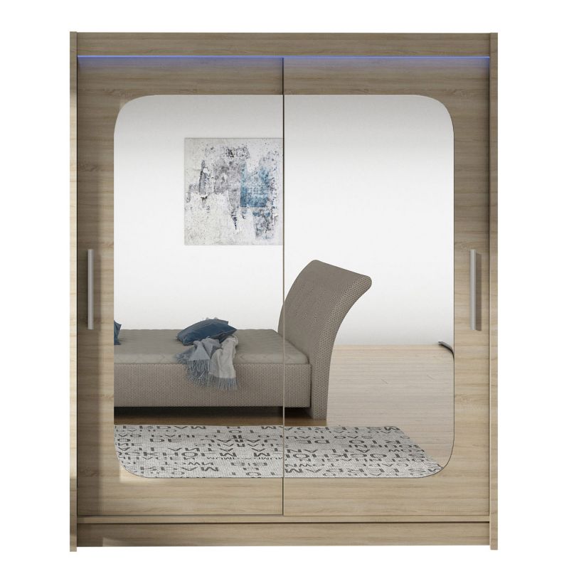 Szafa MIRJAN 24 z drzwiami przesuwnymi Presto XII z oświetleniem RGB dąb sonoma/lustro 1 szt.
