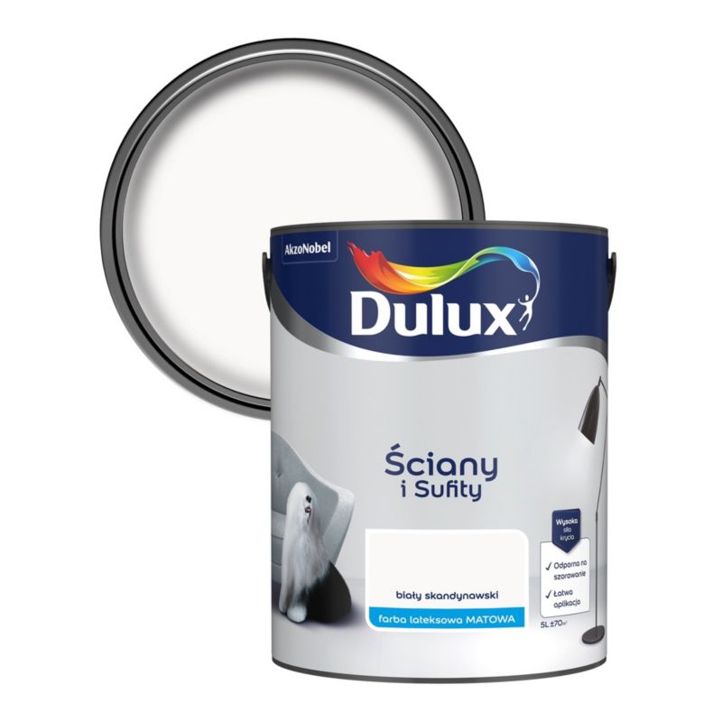 Farba plamoodporna Dulux Ściany i Sufity biały skandynawski 5 l