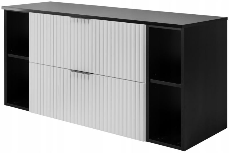 Szafka łazienkowa Furnidea 120 cm wisząca biała z czarnym blatem i regałami Flow 1 szt.