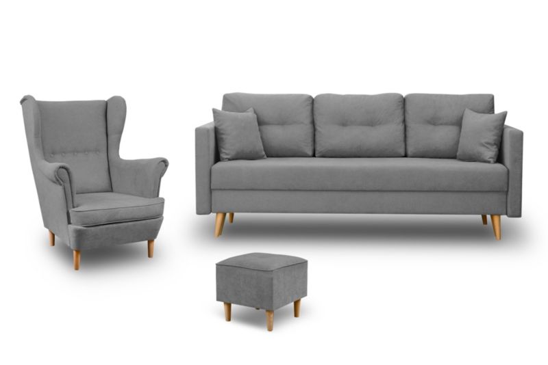 Zestaw skandynawski sofa fotel podnóżek Bonni Lahti/Denver Szary 1 szt.