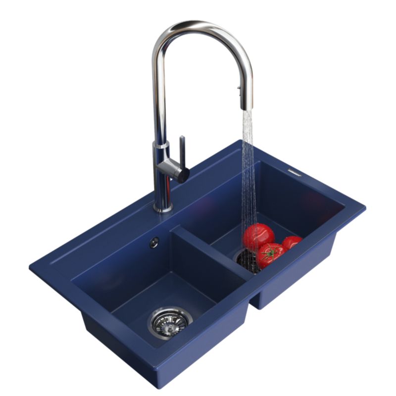 Zlewozmywak Granitowy Dwukomorowy Granitan Niebieski Zieleń Zestaw Zlew Bateria Syfon 1 kpt.