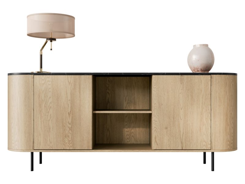 Komoda MIRJAN 24 Lygrint 180 2D dąb cremona / czarny marmur + czarny 1 szt.