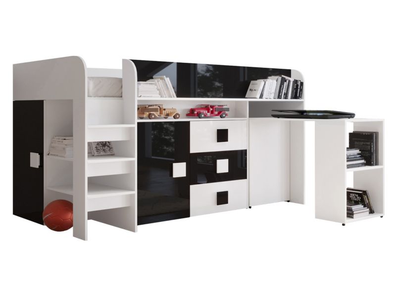 Łóżko piętrowe z biurkiem MIRJAN 24 Toledo 1 biały połysk + czarny połysk 1 kpl.