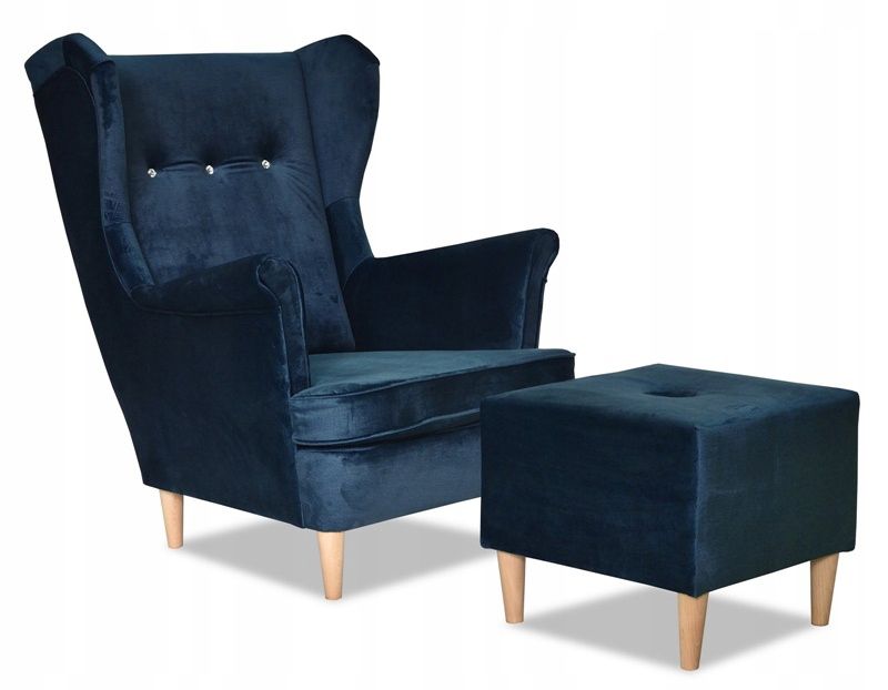 Fotel uszak do salonu z podnóżkiem Family Meble ARI granat ciemny 1szt