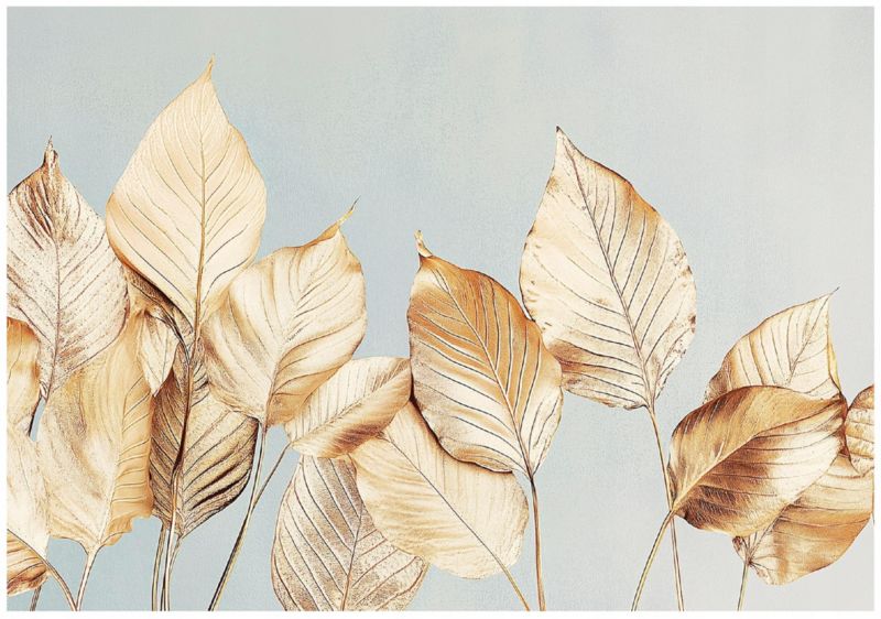 Tapeta Do Salonu Liście Złote WALLARENA 250x175 cm Fototapeta Dekoracja Ścienna 1 szt.