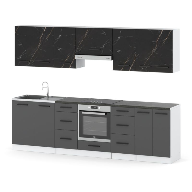 Zestaw Kuchenny Hurtownia-Mebli Z Blatem Kuchnia Roma 280cm Biały Mat San Sebastian/Szary Mat 280x47x145 cm 1szt.