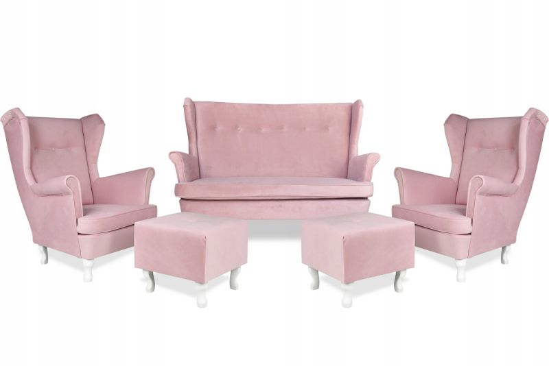 Zestaw wypoczynkowy uszak do salonu sofa fotele pufy Family Meble Ari Print róż 1szt