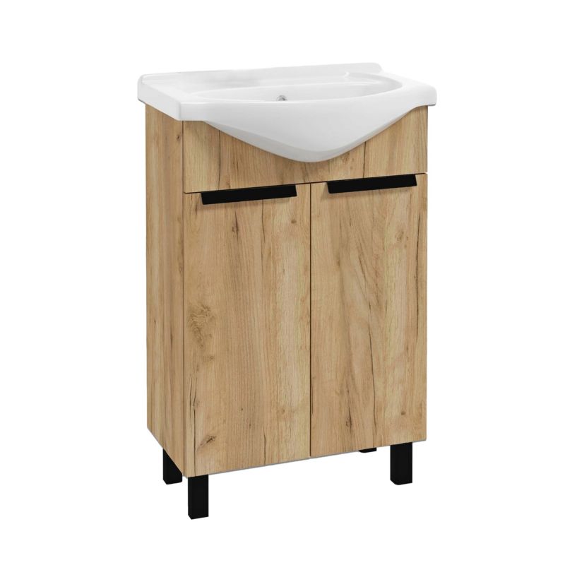 Szafka do Łazienki Stamar z Umywalką Dąb Craft Złoty Mat 500 mm Uchwyty Czarne Stojąca 1 szt