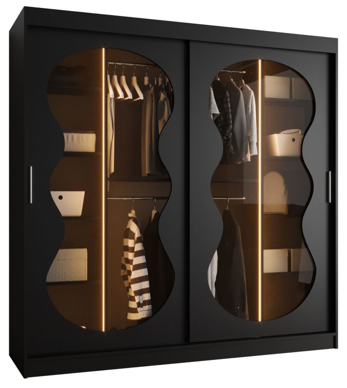 Szafa przesuwna z lustrem Garderoba Abiks BAHRAJN 3 200 czarny + LED 1 szt.