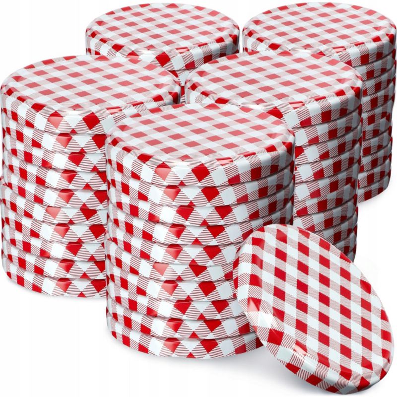 Zakrętki Do Słoików KADAX Fi 66 Nakrętki Na Słoiki Wieczka Przetwory Czerwony Krata 50 szt.