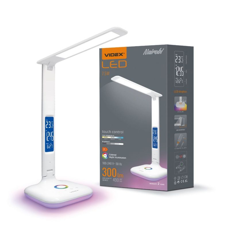 Lampka biurkowa Videx biała LED 4.5W 3000K / 4000K / 6500K 490lm IP20 wym: 34.5 x 15 x 15 cm tworzywo sztuczne - 1 szt.