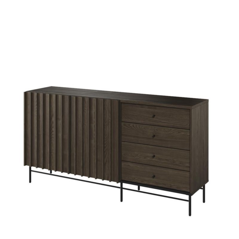 Komoda dwudrzwiowa Bettso Piemonte z szufladami na metalowych czarnych nogach jesion portland czarny 1szt.