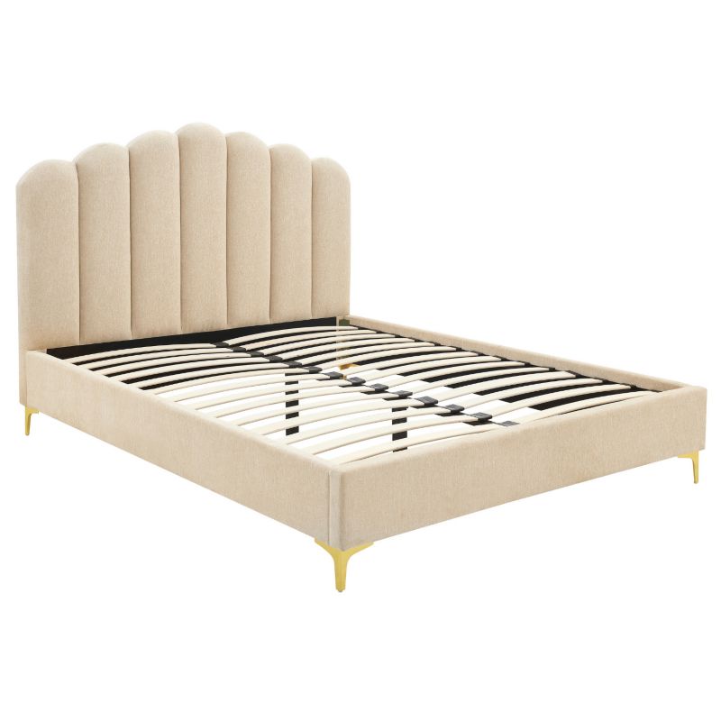 Łóżko Mebel Elite GEMINI 160x200 Tapicerowane Dwuosobowe Do Sypialni Welurowe Beżowe 1 szt