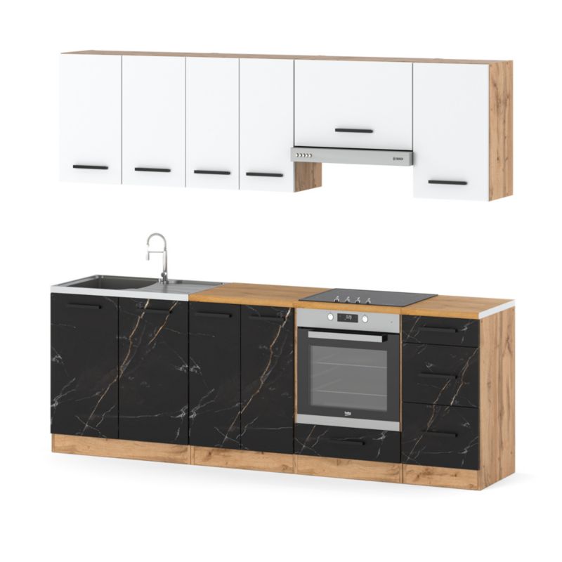 Zestaw Kuchenny Hurtownia-Mebli Z Blatem Kuchnia Mokka Plus 240cm Dąb Wotan Biały Mat/San Sebastian 240x47x145 cm 1szt.