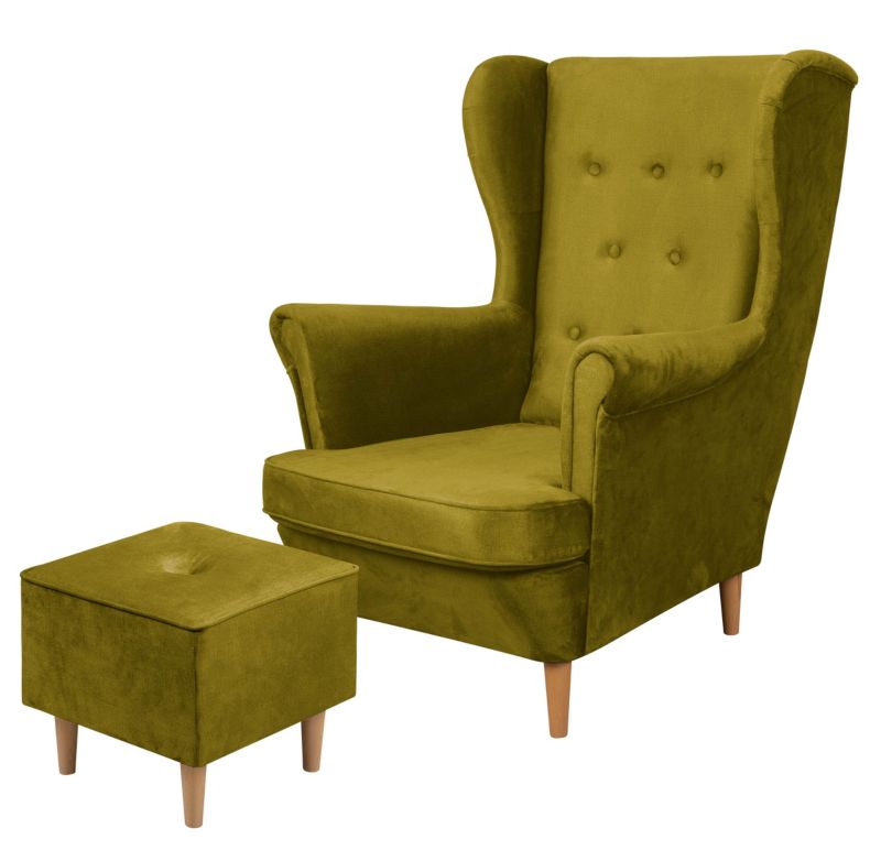 Zestaw skandynawski Fotel uszak Bonni Floki z podnóżkiem Zielony 1 szt.