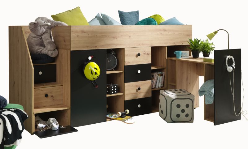 Łóżko piętrowe Antresola Abiks SMART 3 czarny lewe 1 szt.