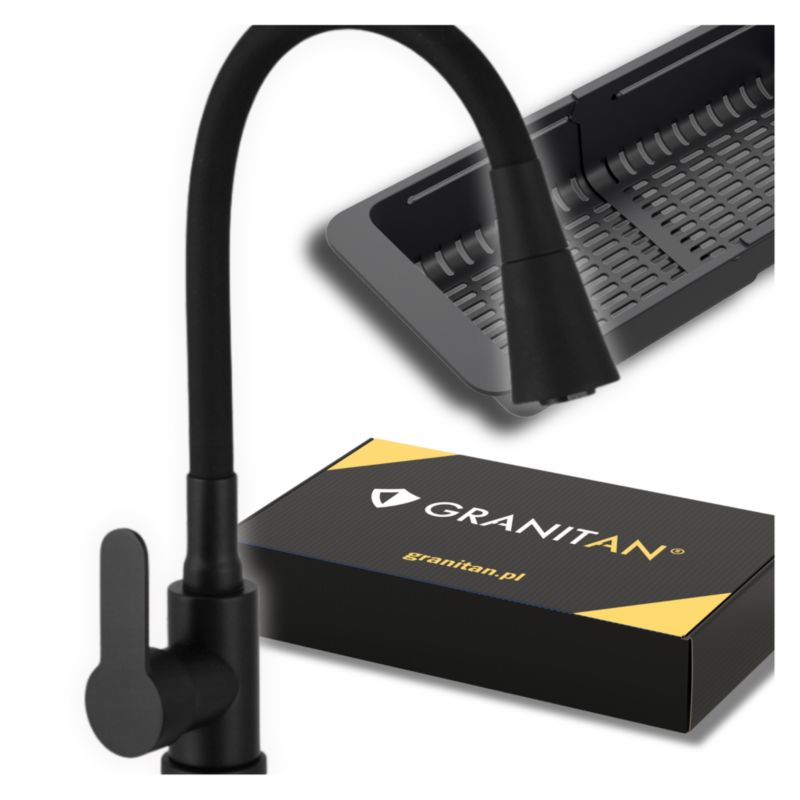 Zestaw Bateria Kuchenna Flexo Czarna Kran Stojący Koszyk Do Zlewu 1 szt.