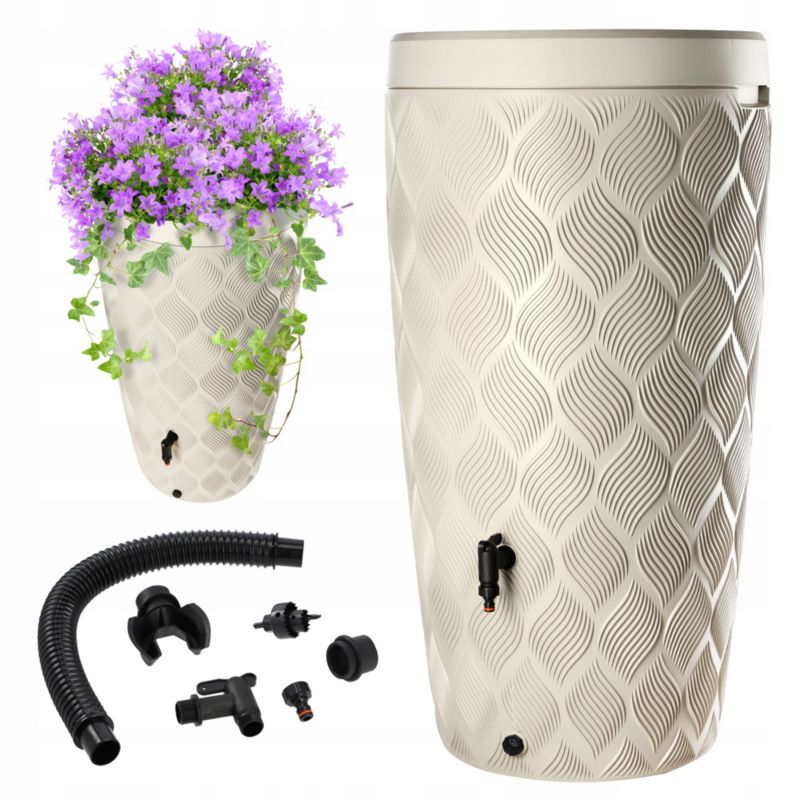 Zbiornik Na Deszczówkę KADAX 240L Wodę Beczka Pojemnik Z Kranem Doniczką Duża 1szt.