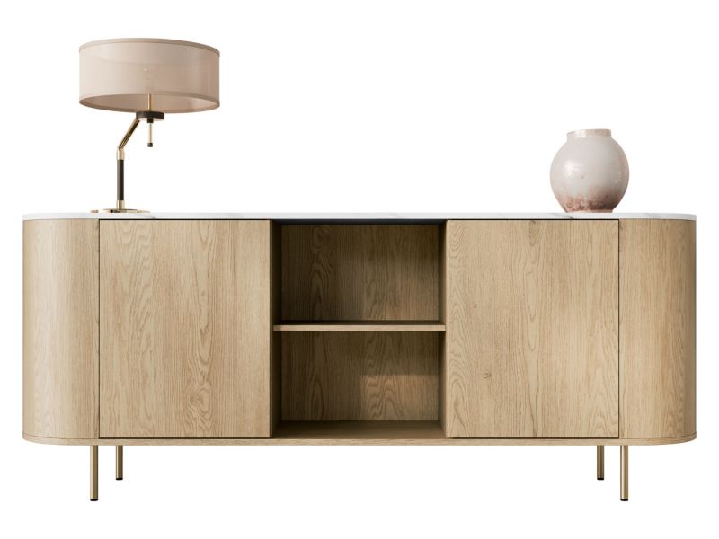 Komoda MIRJAN 24 Lygrint 180 2D dąb cremona / biały marmur + złoty 1 szt.