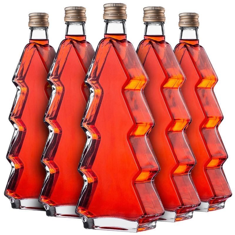 Butelka KADAX szklana choinka 500ml z złotą zakrętką 5 szt.