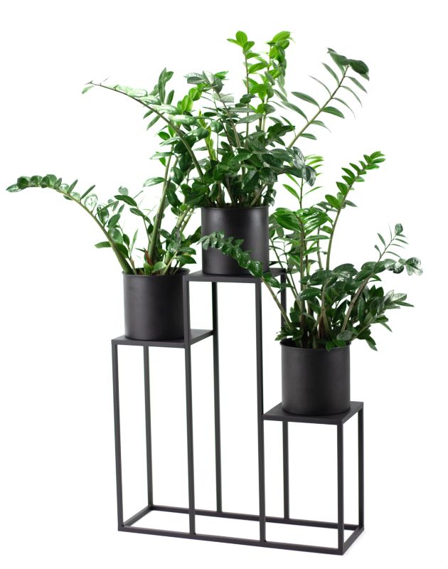 Kwietnik stojący JAKPOL stojak na 3 kwiaty Loft 80cm metalowy wysoki czarny 1 szt.