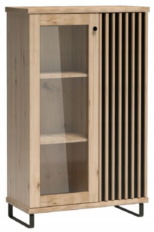 Szafa witryna Furnidea 86 cm dąb artisan czarny lamelowa CALI z nóżkami 10 cm 1 szt.