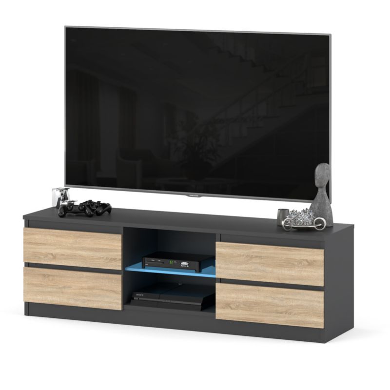 Komoda RTV Hurtownia-Mebli Szuflady 4 RTV Quattro 138 138cm Szary Mat Dąb Sonoma 138x35x45 cm 1szt.