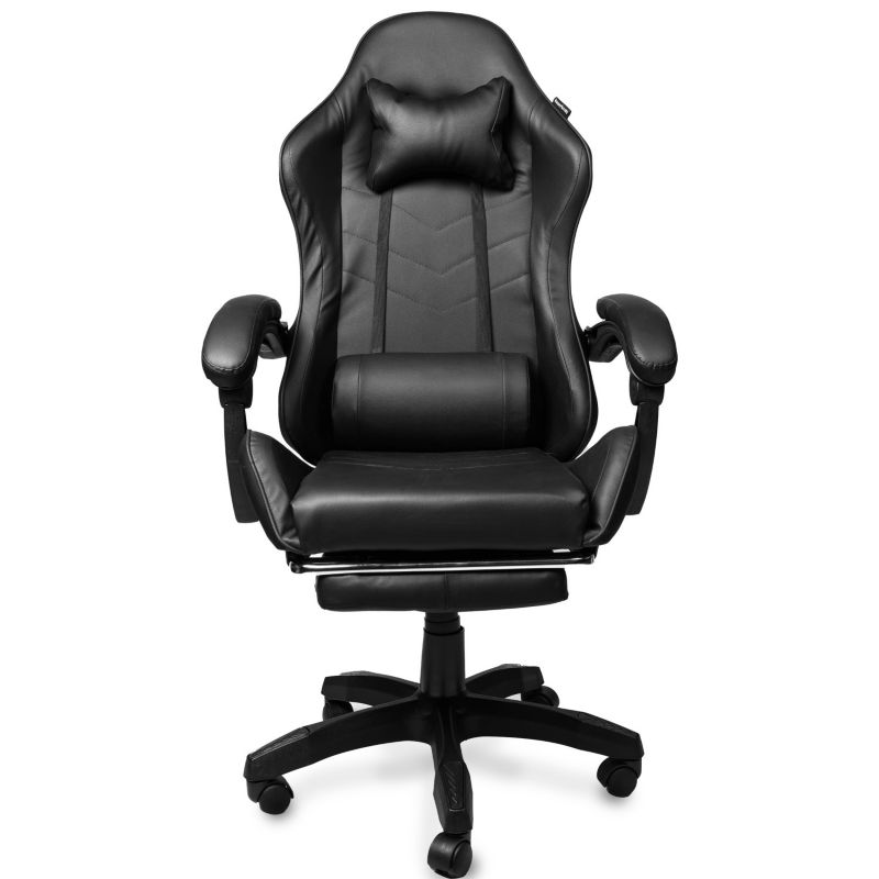 Fotel gamingowy Bauerkraft krzesło obrotowe z podnóżkiem ekoskóra czarny 1szt