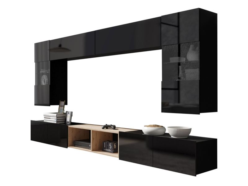 Meblościanka MIRJAN 24 Calabrini XXIV czarny / czarny połysk + dąb artisan 1 kpl.