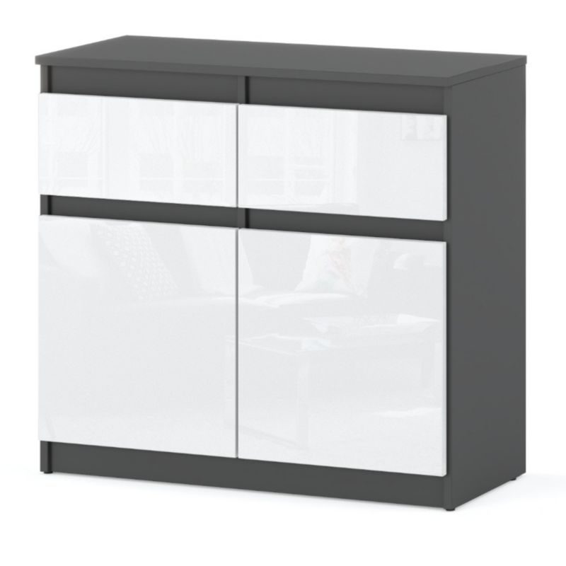 Komoda Hurtownia-Mebli Szuflady 2 Oleksa 2D2SZ 80cm Szary Mat Biały Połysk 80x35x75 cm 1szt.