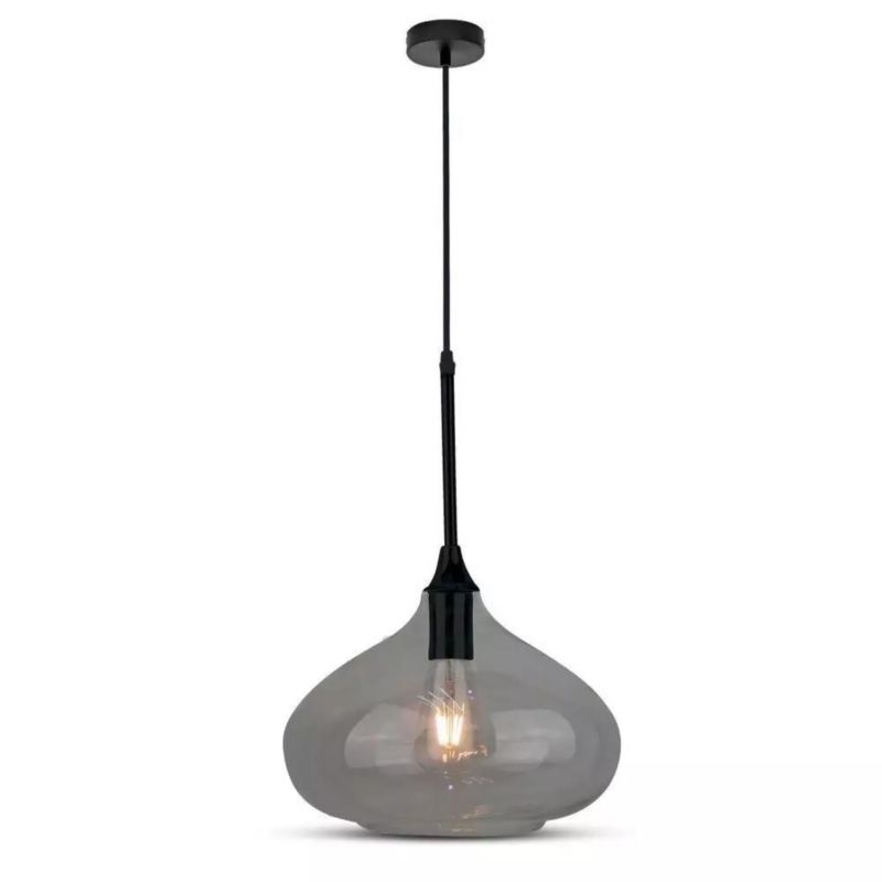 Lampa wisząca V-TAC Vt-7281 czarna klosz szklany dymiony 1xE27 x 60W 1 szt.