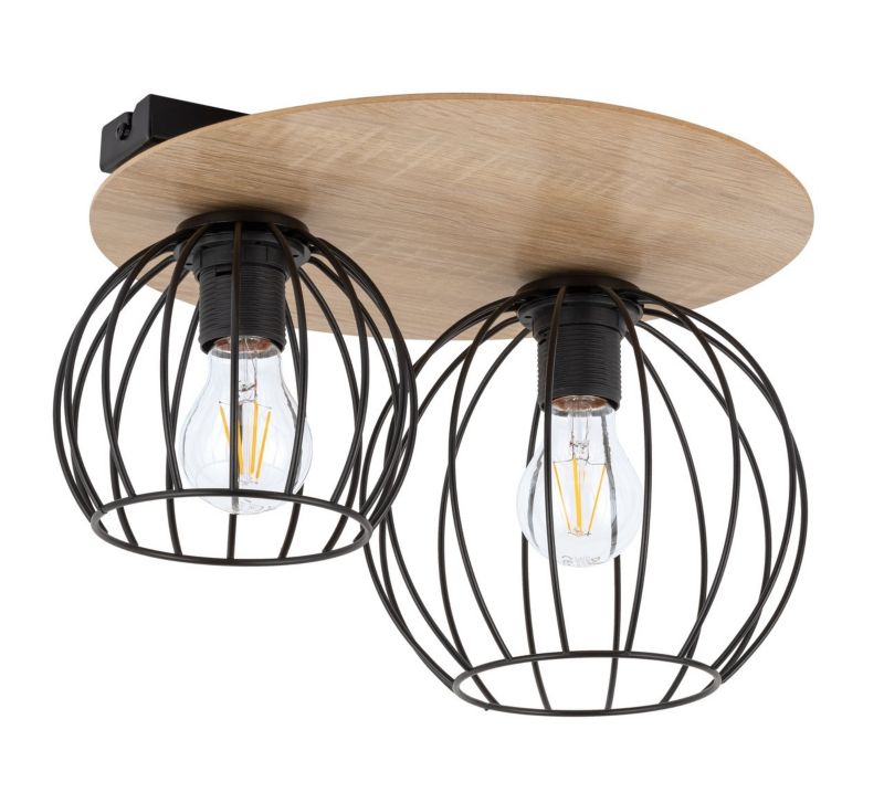 Lampa sufitowa wisząca Sigma Lighting Cyber 9331 jasne drewno-czarna dekoracyjna 2xE27 x 1 szt.