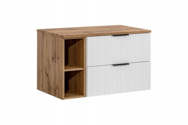 Szafka pod umywalkę Furnidea 100 cm biały mat z regałem i blatem dąb Wotan Adel 1 szt.