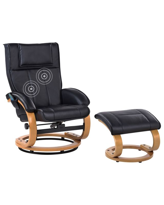 Fotel z masażem Majestic Z podnóżkiem Ekoskóra Czarny 1 szt.