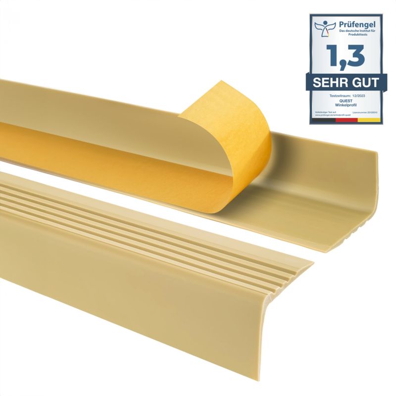 Profil schodowy PCV 50x42mm, QUEST, samoprzylepny antypoślizgowy nosek schodowy, RGP, krem, 2m