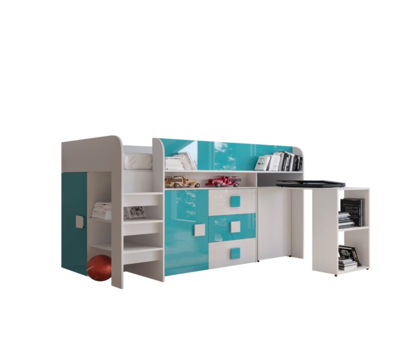 Łóżko piętrowe Antresola Abiks TOLEDO 1 biały + turkusowy 1 szt.